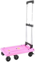 Folding Portable Hand Truck Trolley Compact Cargo & Luggage Transporter Lightweight Flatbed Platform Cart for Home & Courier Use (Pink Medium)