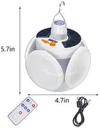 Folding Camping Solar Lamp Lights Waterproof Hanging Tent Collapsible Lantern 4000mah Remote Control Blub LED USB Rechargeable Foldable Portable for Home Indoor Outdoor Emergency Power Outage 1 Pack