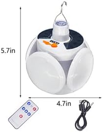 Folding Camping Solar Lamp Lights Waterproof Hanging Tent Collapsible Lantern 4000mah Remote Control Blub LED USB Rechargeable Foldable Portable for Home Indoor Outdoor Emergency Power Outage 1 Pack