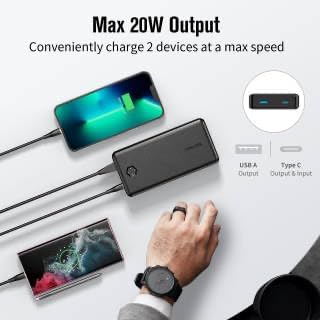 Portable Charger, Slim 20000mAh PD 20W Power Bank, USB C in&Out Fast Charging Battery Pack,iPhone 17 16 15 14 13 Samsung S22 S21 Google iPad etc Black