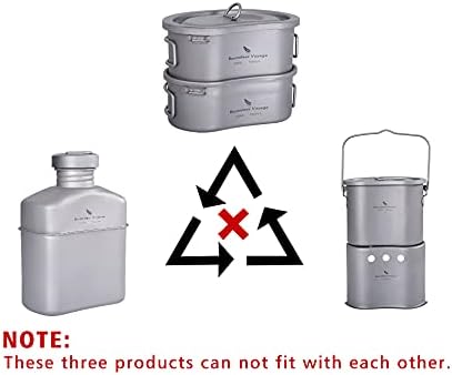 iBasingo Titanium Canteen Mess Kit with Folding Handle Hanging Ring Ultralight Portable for Lunch Outdoor Camping Hiking