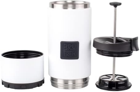 OVRLNDR Travel Coffee French Press, 24 fl.oz Capacity, Double Wall Vacuum Insulated, Easy To Clean Removable Bottom, No Spill Lid, On The Go Coffee Brewing (Snowflake White)
