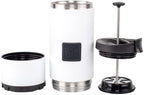 OVRLNDR Travel Coffee French Press, 24 fl.oz Capacity, Double Wall Vacuum Insulated, Easy To Clean Removable Bottom, No Spill Lid, On The Go Coffee Brewing (Snowflake White)