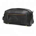 10" Premium Leather Toiletry Travel Pouch With Waterproof Lining Black Color | King-Size Handcrafted Vintage Shaving Kit By Aaron Leather Goods (Florida Black)
