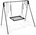 Bruntmor Grill Swing Campfire Cooking Stand BBQ Grill for Cookware & Dutch Oven Adjustable Collapsible Legs with Hooks & Accessories & Carrying Case Black