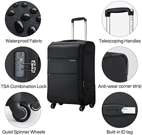 Hanke 28 Inch Luggage with Spinner Wheels Expandable Large Suitcase with Wheels Softside Check in Luggage Rolling Suitcase with Lock Lightweight Travel Luggage for Men and Women.(Dark Gray)