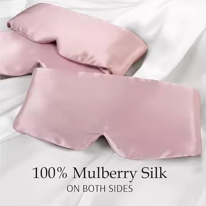 100% Mulberry Silk Sleep Mask, Large Adjustable Eye Cover for Sleeping, Comfortable, Pressure-Free and Breathable Sleeping Masks for Women Men - Pink