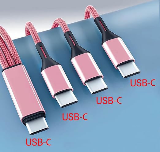 Multi USB C Cable 4FT 2Pack, 3 in 1 Multiple Type C Charging,3A Splitter USB-C Charger, PinkNylon Cord,USB C to 3 USB C Port, Compatible with iPhone 15,iPad Pro,Samsung S23,Google,Android,Kindle fire