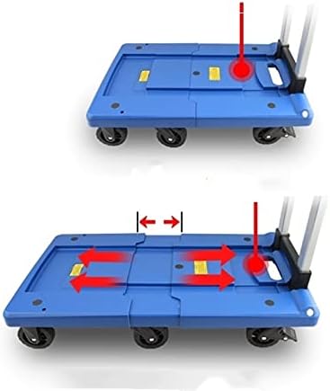 Push Cart Folding Platform Truck Plastic Push Cart Heavy Duty Portable Trolley with Retractable Assis for Luggage Travel Moving Office Platform Hand Truck (Large Black)