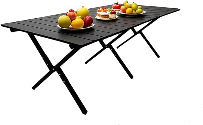 Portable Low Alluminum Roll Up Travel Folding Table for Beach, Camping, & Picnic – Compact, Lightweight, Multi-Purpose for Indoor & Outdoor Use (Black)