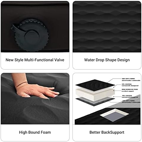 KingCamp Self Inflating Sleeping Pad, R 7.9 Air & Foam Sleeping Pad for Camping, 3" Thick Single Camping Mattress with 3D Sidewalls & Wave Surface Cut for Outdoor Tent Cot Car, PVC Free (Black)