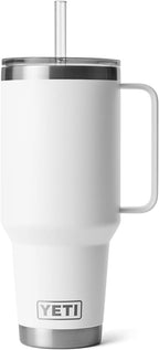 YETI Rambler 42 oz Tumbler with Handle and Straw Lid, Travel Mug Water Tumbler, Vacuum Insulated Cup with Handle, Stainless Steel, White