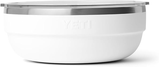 YETI Rambler Low Bowl, Vacuum Insulated, Stackable and Nestable Stainless Steel Bowl with Lid, 3.6 Quart, White