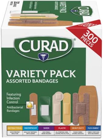 Curad Bulk Variety Pack Assorted Bandages, Flex-Fabric, Waterproof, Plastic, Knuckle, Heavy Duty Bandages (320Count) (Pack of 2)