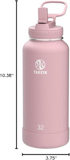 Takeya Actives 32 oz Water Bottle with Straw Lid - Double Wall Stainless Steel Insulation - Dishwasher Safe & BPA-Free - Removable Bumper - Blush