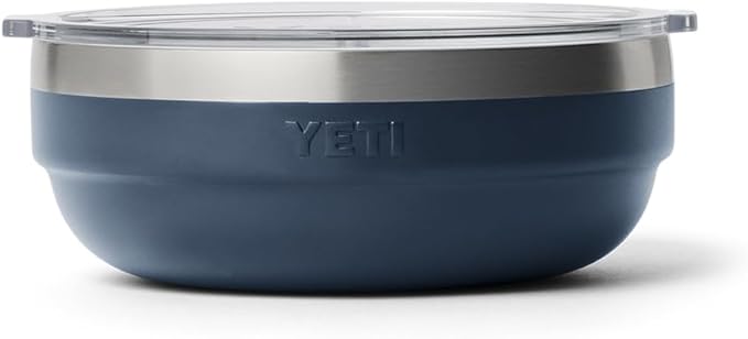 YETI Rambler Low Bowl, Vacuum Insulated, Stackable and Nestable Stainless Steel Bowl with Lid, 0.7 Quart, Navy