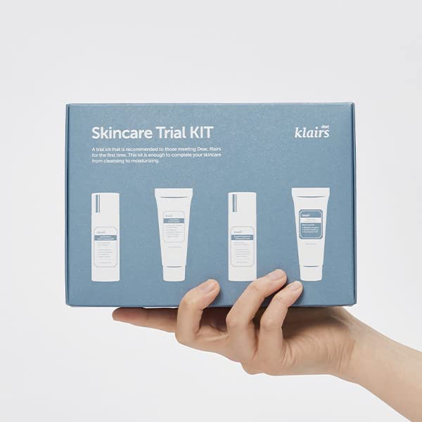 DearKlairs Skincare Travel Trial Kit – Korean Mini Set with Cleansing Oil, Foaming Cleanser, Toner & Soothing Cream, Bestseller Gift Set for All Skin Types, Vegan, Cruelty-Free