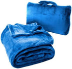 Cabeau Fold ‘N Go Travel Blanket Doubles as Neck Support Pillow, Versatile Lumbar Support Cushion, with Compact Travel Case - French Microfiber (Blue) (Pack of 2)