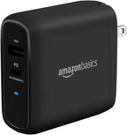 Amazon Basics 68W Two-Port GaN Wall Charger with 1 USB-C (60W) & 1 USB-A Ports (18W) with PD for Laptops, Tablets & Phones (iPhone 16/15/14/13/12/11/X, iPad, MacPro, Samsung, More), Non-PPS, Black