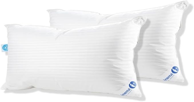 Continental Bedding | Serenity Goose Down Pillow | 700 Fill Power Hungarian White Down | 400TC Cotton Damask Shell | Made in USA | Queen, Medium | 2 Pack