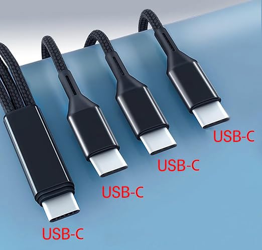 Multi USB C Cable 0.6FT 2Pack, 3 in 1 Multiple Type C Charging,3A Splitter USB-C Charging, Black Nylon Cord,USB C to 3 USB C Port, Compatible with iPhone 15,iPad Pro,Samsung S24,Google,Android,Kindle