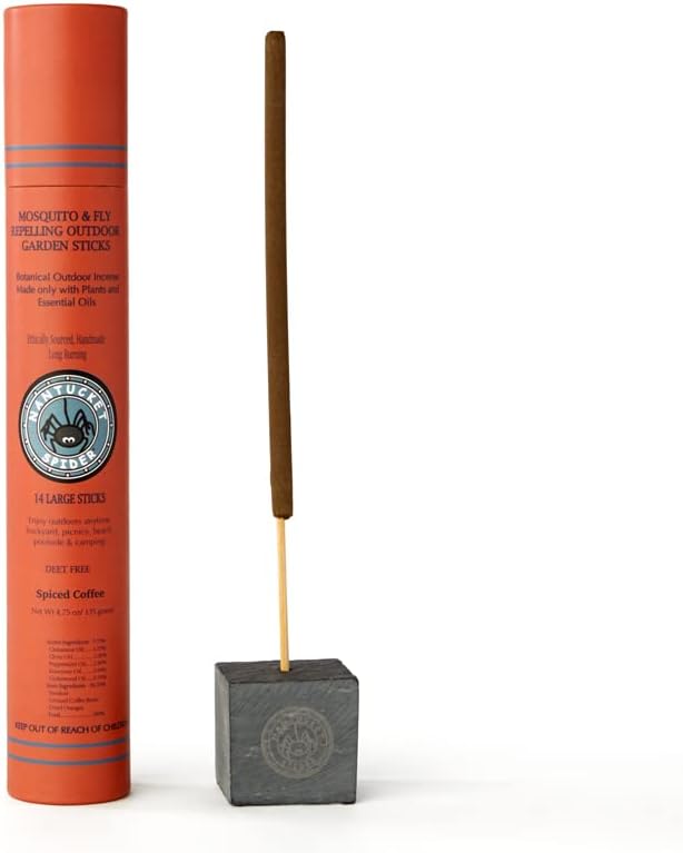Nantucket Spider Mosquito Sticks and Holder | Mosquito Repellent Sticks 14 Pack and Holder | Repels Mosquitoes & Flies | Long Lasting | Spiced Coffee Scent