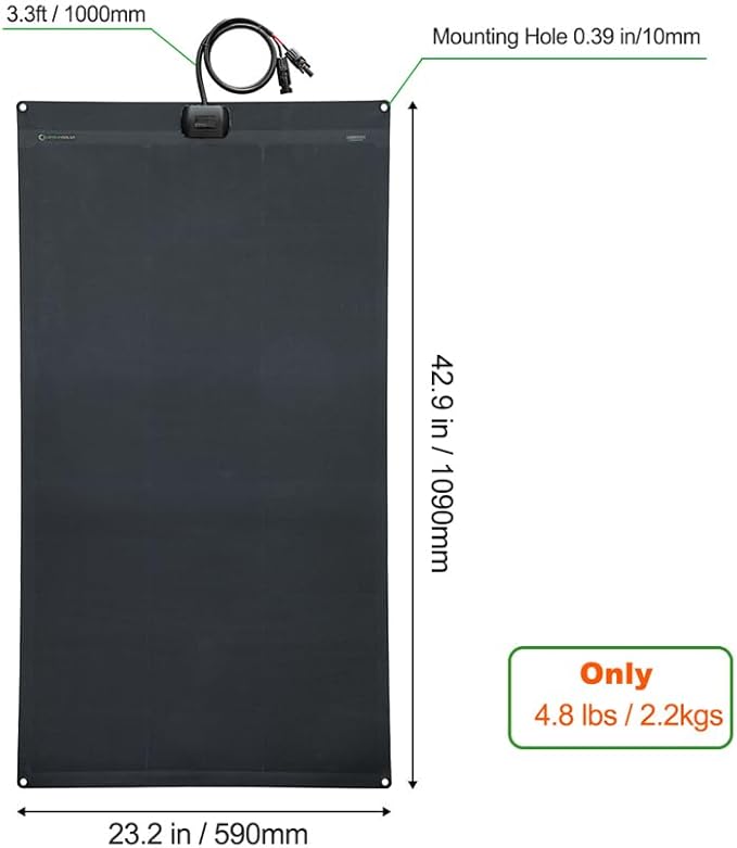 LensunSolar Flexible Solar Panel 125W 12V ETFE,42.9in x 23.2in Semi-Flexible Bendable Mono Solar Panel High Efficiency 125 Watt for RV Van Roof TopCamping Home Boat Marin