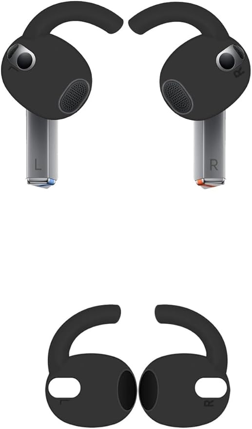 4 Pairs Galaxy Buds3 Ear Hook Cover Grip Tip Anti Slip Wing Accessories Compatible with Samsung Galaxy Buds 3, Black 804b4