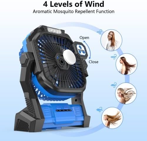 Portable Fan Rechargeable, Cordless Battery Powered Fan with LED Lantern 20000mAh, USB C Battery Operated for Travel Bedroom Home Camping Tent Office Beach Desk Picnic Barbecue Fishing Table