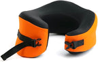 C CUSHION LAB Travel Pillow, Award-Winning Patented Ergonomic Design for Chin & Neck Support Memory Foam Neck Pillow, Compact Airplane Pillow for Traveling, Flight, Car (Dynamic Orange, Large)