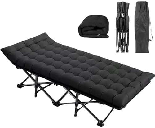 Oversized XXL Camping Cot, Folding Cot Camping Cots for Adults Portable Folding Outdoor Bed with Mat and Carry Bag, Heavy Duty Sleeping Cots for Outdoor Travel Camp Beach Vacation (Black)