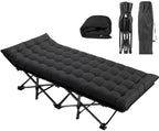 Oversized XXL Camping Cot, Folding Cot Camping Cots for Adults Portable Folding Outdoor Bed with Mat and Carry Bag, Heavy Duty Sleeping Cots for Outdoor Travel Camp Beach Vacation (Black)