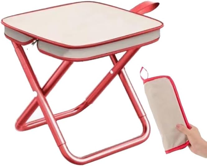 Portable Stool, 13 Inch Small Folding Stool for Adults, Ultralight Black Camping Stools for Hiking and Fishing, Hold Up to 265 LBS (Red)