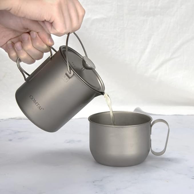 Titanium French Press Pot 750mL/25 fl oz Coffee Maker Camping with Lid and Filter Titanium French Press Cup Backpacking for Outdoor Hiking Camp