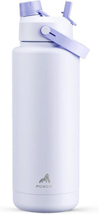 POWCAN 40 oz Insulated Water Bottle with 2-in-1 Straw and Spout Lid, Keep Cold 24H, Leak-Proof, BPA-Free, Double Wall Stainless Steel Water Bottle for Sports, Gym, Travel, and School (Lupine)