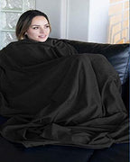 BlueHills Premium Soft Ultra Compact Travel Blanket Value Pack Set of 2 - Airplane Traveling Essentials Flight Blanket in a Portable Car Plane Travel Gift - Black and Royal Blue
