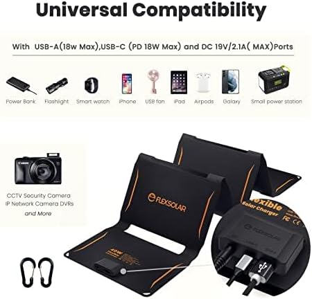 FlexSolar 40W Foldable Solar Panel Charger with USB-C and USB-A Outputs for Phones, Power Banks, Tablets - Waterproof for Camping, Hiking, Backpacking