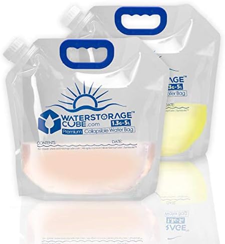 WaterStorageCube Premium Collapsible Water Container Bag, BPA Free Food Grade Clear Plastic Storage Jug for Camping Hiking Backpack Emergency, No-Leak Freezable Foldable Water Bottle 1.3/2.6 Gallon