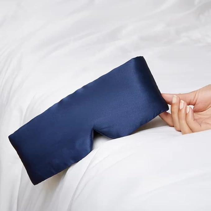 100% Mulberry Silk Sleep Mask, Large Adjustable Eye Cover for Sleeping, Comfortable, Pressure-Free and Breathable Sleeping Masks for Women Men - DarkBlue