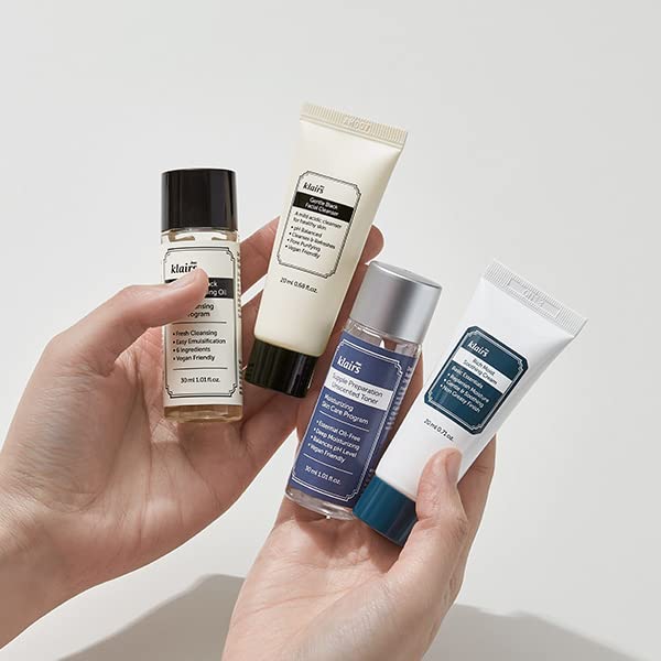 DearKlairs Skincare Travel Trial Kit – Korean Mini Set with Cleansing Oil, Foaming Cleanser, Toner & Soothing Cream, Bestseller Gift Set for All Skin Types, Vegan, Cruelty-Free