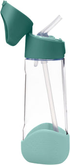 b.box Kids Water Bottle – 20oz Tritan Toddler Drink Bottle with Straw for School, Daycare, Travel w/Easy-Grip Triangular Design, Leak Proof Lid & Handle, BPA Free, Dishwasher Safe (Emerald Forest)