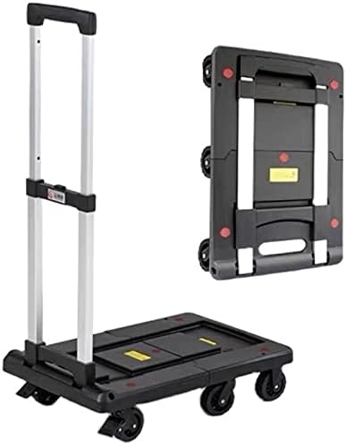 Push Cart Folding Platform Truck Plastic Push Cart Heavy Duty Portable Trolley with Retractable Assis for Luggage Travel Moving Office Platform Hand Truck (Large Black)