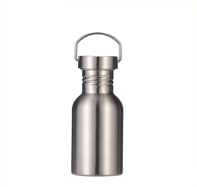 Stainless Steel Water Bottle Single Wall Metal Bottle Large Camping Water Cup with Handle Wide Mouth Leak Proof Lightweight Sports Kettle Cup (17 oz)