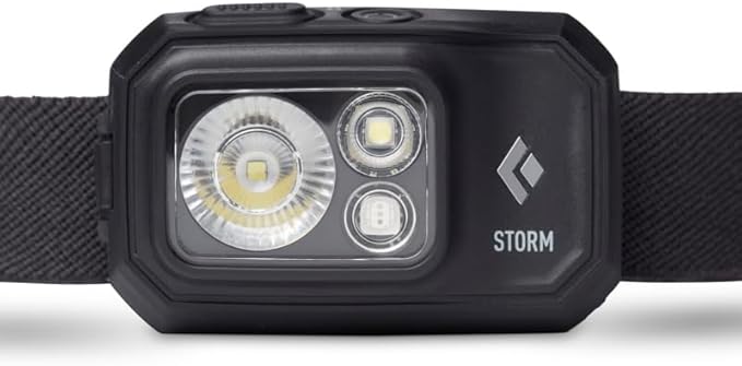BLACK DIAMOND Storm 450 LED Headlamp, Waterproof and Dimmable Battery Powered Head Lamp for Camping, Hiking, Hunting, Running, Work with Red Light Head Lamp Mode, Black