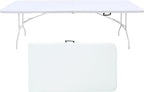 8 FT Folding Table with Carry Handle, Portable Fold-in-Half Plastic Table, Rectangle Foldable Table for Indoor/Outdoor White