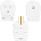 (3PACK) ETL Listed 90 Degree USA Canada Male Plug Nema 5-15P 3 Pole Angle DIY Plug, 15A 125V USA 3Pin Right Angle AC Plug, Nema 5-15P Angled Rewireable AC Plug White