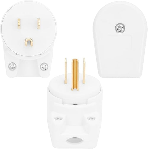 (3PACK) ETL Listed 90 Degree USA Canada Male Plug Nema 5-15P 3 Pole Angle DIY Plug, 15A 125V USA 3Pin Right Angle AC Plug, Nema 5-15P Angled Rewireable AC Plug White