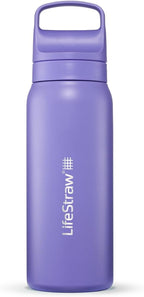 LifeStraw Go Series – Insulated Stainless Steel Water Filter Bottle for Travel and Everyday Use, Removes Bacteria, Parasites and Microplastics, Improves Taste, 24oz Thistle Purple