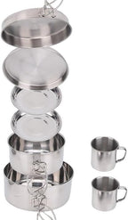 8PCS Stainless Steel Camping Cooking Set Cookware Mess Kit Cook Pots and Pan Set with Plates Cups, Lightweight Camping Cookware for Hiking Backpacking Outdoor Cooking and Picnic