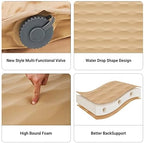 KingCamp Self Inflating Sleeping Pad, R 7.9 Air & Foam Sleeping Pad for Camping, 3" Thick Single Camping Mattress with 3D Sidewalls & Wave Surface Cut for Outdoor Tent Cot Car, PVC Free (Khaki)